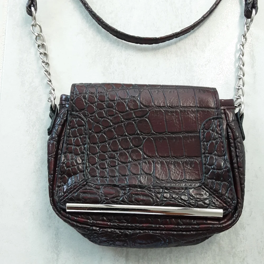 Merona Croc-Embossed Crossbody Bag in Dark Brown with Silver Hardware